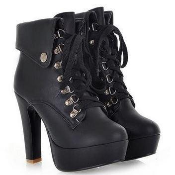 black high heel platform ankle boots