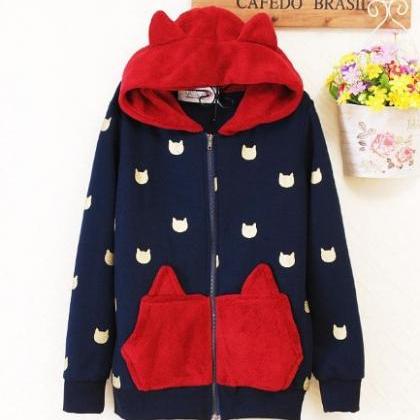 Cute Cat Hooded Sweater Jacket. Two Colors Available on Luulla