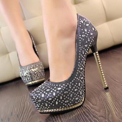 black high heels with diamonds