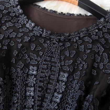 High-End Black Gauze Embroidery Dress on Luulla