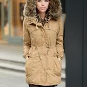 Womens Winter Coats Faux Fur Lining Parka With Fur Hood In Ochre