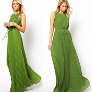 Europe and the United States Green Pleated Dress Dress