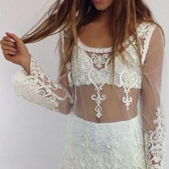 CUTE LACE FLOWER TOP BLOUSE SMOCK