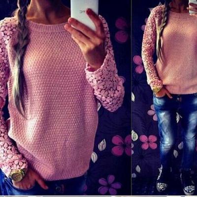 Hollow Out Lace Long Sleeve Sweater