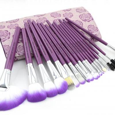 purple Floral 18PCS Professional Makeup Brush Set Make Up Sets Tools With Leather Case