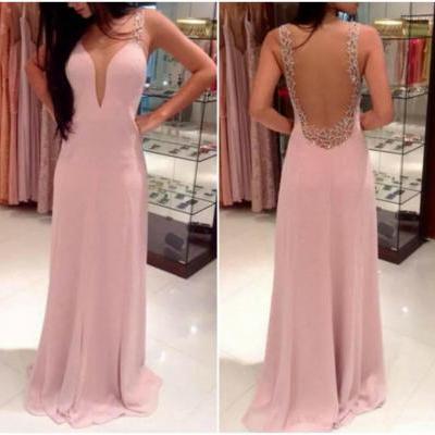 Beautiful Pink Low Back Design Long Dress