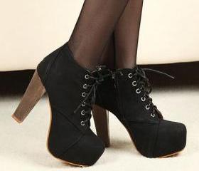 black lace high heel boots