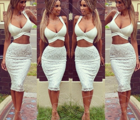 lace two piece skirt set