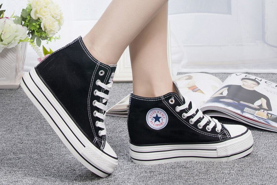 Autumn High Help White Canvas Shoes In Female Korean Students Increased ...