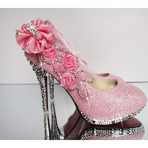 Pink Floral And Bling Design High Heels Fashion Shoes on Luulla