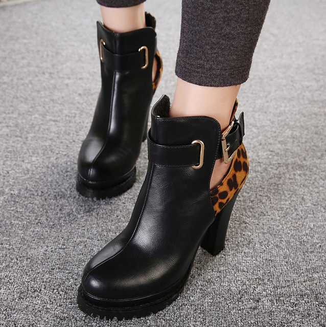 leopard chunky heel boots