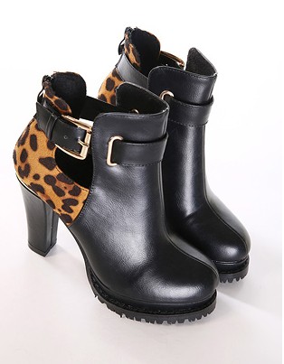 leopard chunky heel boots