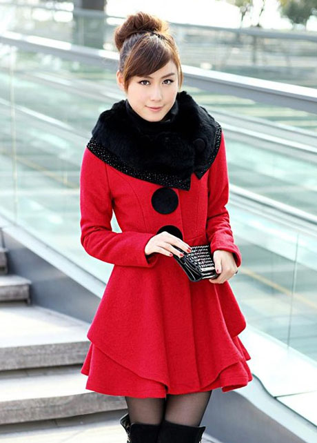 Faux Fur Design Classy Red Winter Coat on Luulla