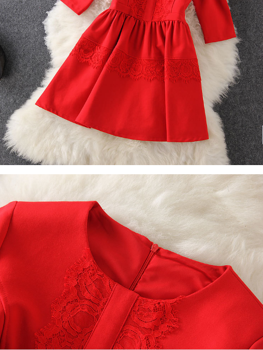 Lace Stitching 7 Quarter Sleeve Romab Dress on Luulla