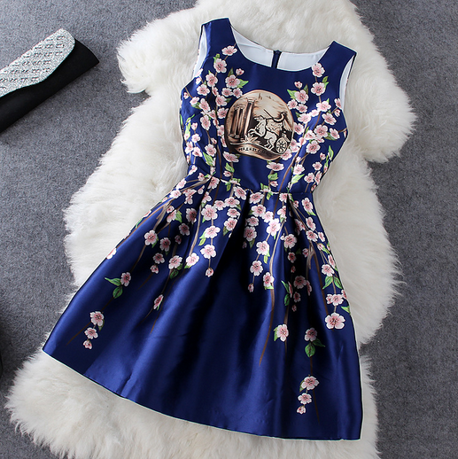 New Fashion Temperament Peach Blossom Printed Sleeveless Dress on Luulla