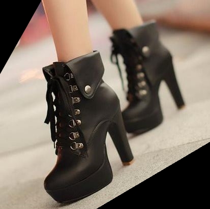 black high heel platform ankle boots