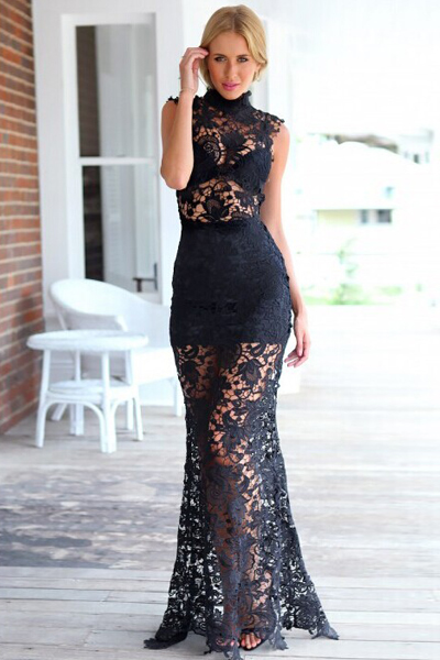 Black dress lace sleeves turtleneck Black dress lace sleeves turtleneck