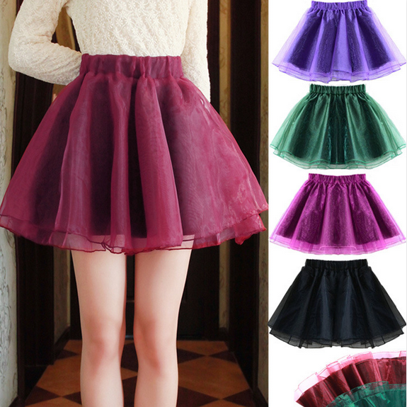 High Waist Pure Color Slim Organza Mini Short Skirts on Luulla