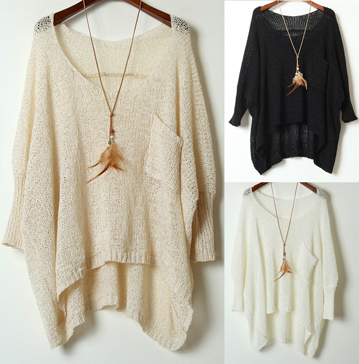 Simple Round Neck Sweater Loose Bat Perspective on Luulla