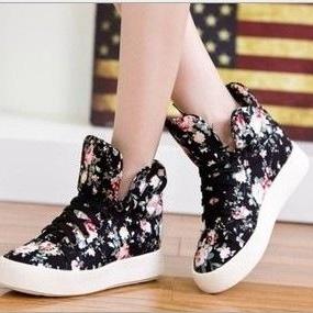 Floral Shoes Soled Platform Shoes High Shoes Casual Canvas Shoes on Luulla