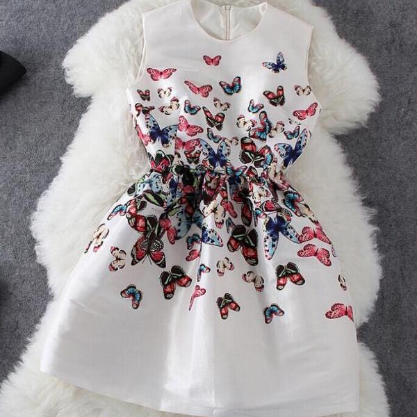Butterfly Print  Ruffle Dress
