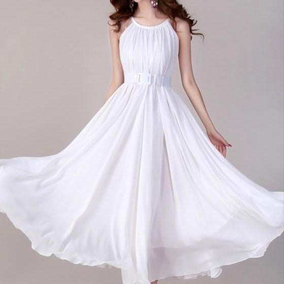 Summer White Wedding Party Maxi Dress Sundress For Holiday Beach On