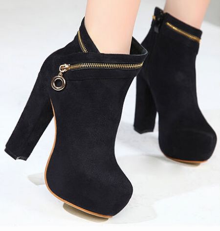 Gorgeous Pure Black Zipper Design High Heel Boots on Luulla