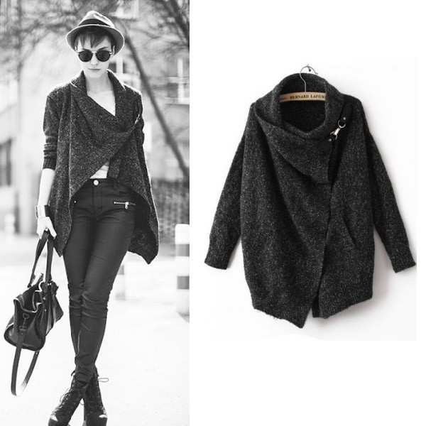Knitted Casual Cardigan Sweater In Black on Luulla
