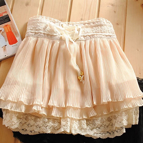 Sweet Girl Crochet Lace Pleated Mini Skirt Skort on Luulla