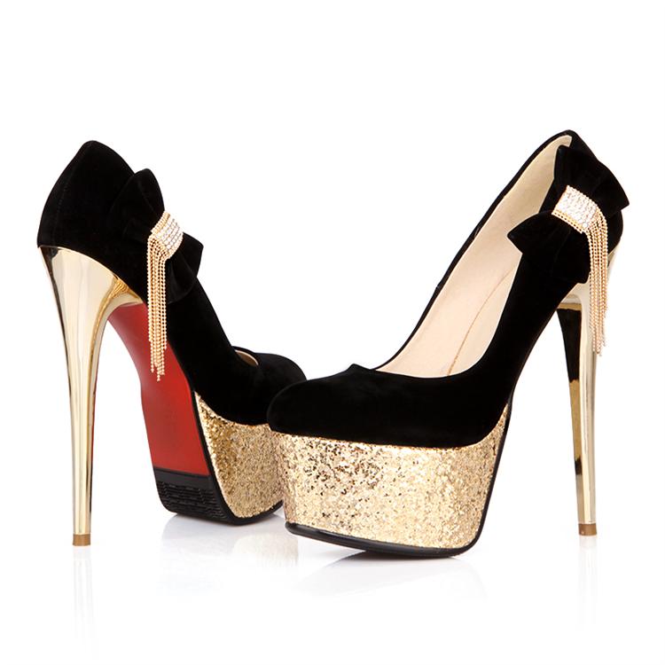 Classy Black And Gold Stiletto Heel Shoes on Luulla