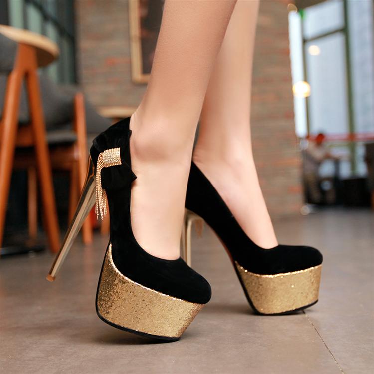 Classy Black And Gold Stiletto Heel Shoes on Luulla