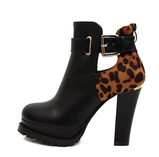 leopard chunky heel boots