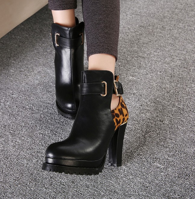 leopard chunky heel boots