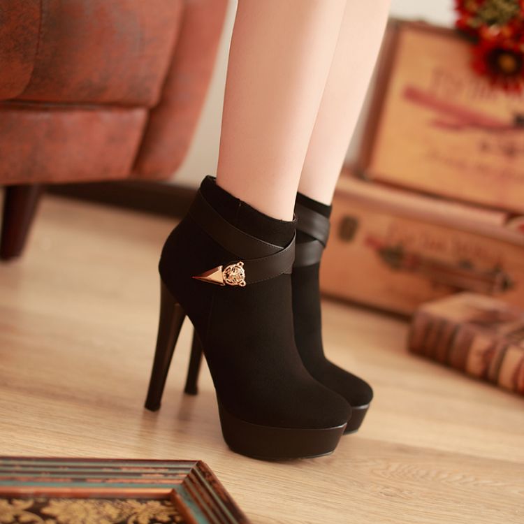 Elegant Winter Black Stiletto High Heel Boots on Luulla