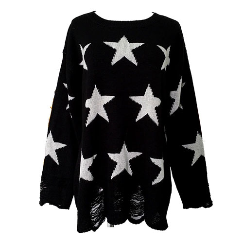 Fashion Loose Fitting Star Print Knit Sweat Black on Luulla